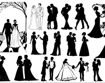 70 Wedding Silhouettes | Bride & Groom | Newlyweds | Married Couple | Wedding Clipart |  Individual files.  Laser cut files