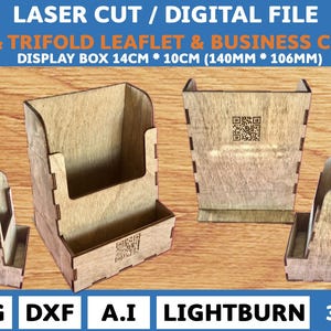 Espositore DL e porta-opuscoli e biglietti da visita a tre ante, 140 mm x 100 mm. svg - dxf - ai e Lightburn. 3 mm