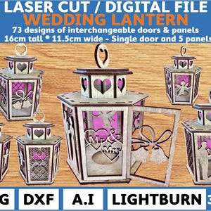Laser Cut Digital Filed Beautiful WEDDING and ANNIVERSARY LANTERN with over 70 variations.  svg - dxf - ai and Lightburn.  3mm