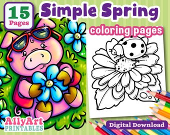 Simple Spring Coloring Pages - Digital Download - Printable - Easy to Color
