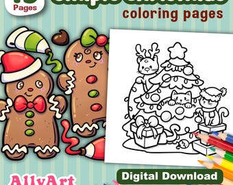 Simple Christmas Coloring Pages - Digital Download - Printable Art - Holiday Crafts