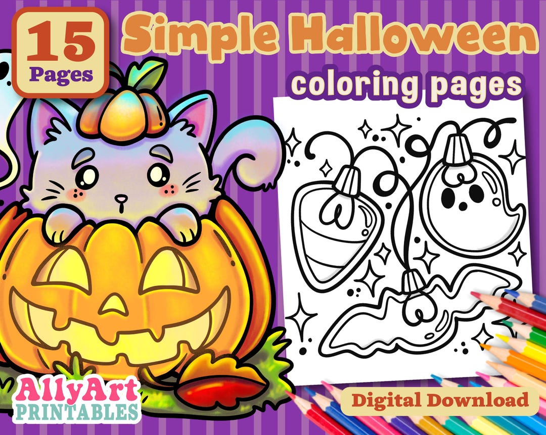 Simple Halloween Coloring Pages - Digital Download Pages - Printable ...