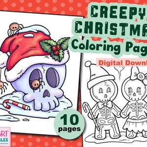 Creepy Christmas Coloring Pages, Digital Download Coloring Pages, Printable Coloring Activities