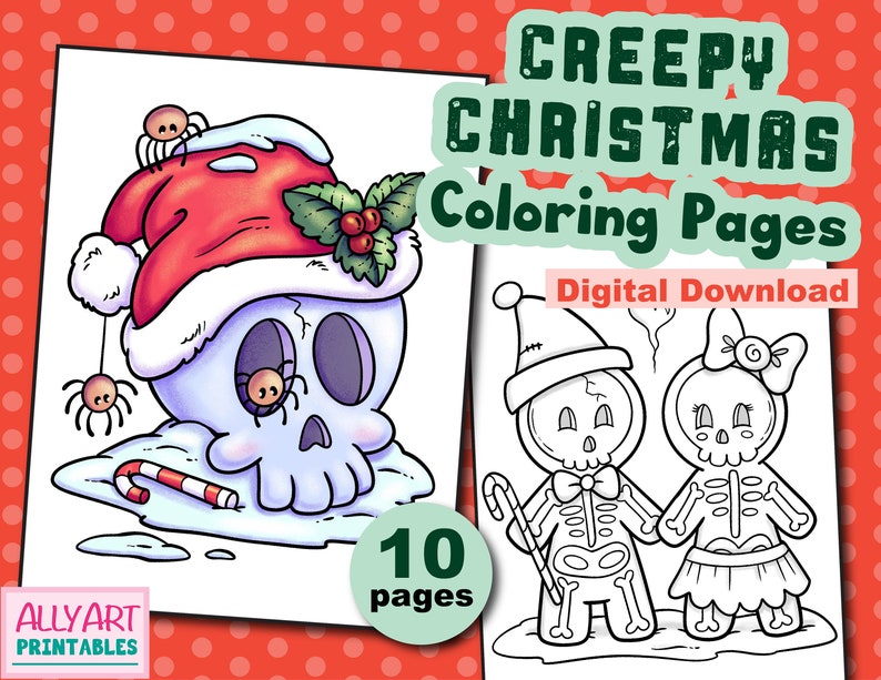 Creepy Christmas Coloring Pages Digital Download Coloring Etsy