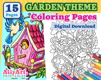 Garden Coloring Pages, Digital Download Coloring Pages, Printable Coloring Pages, Flowers to Color, Kids Activities