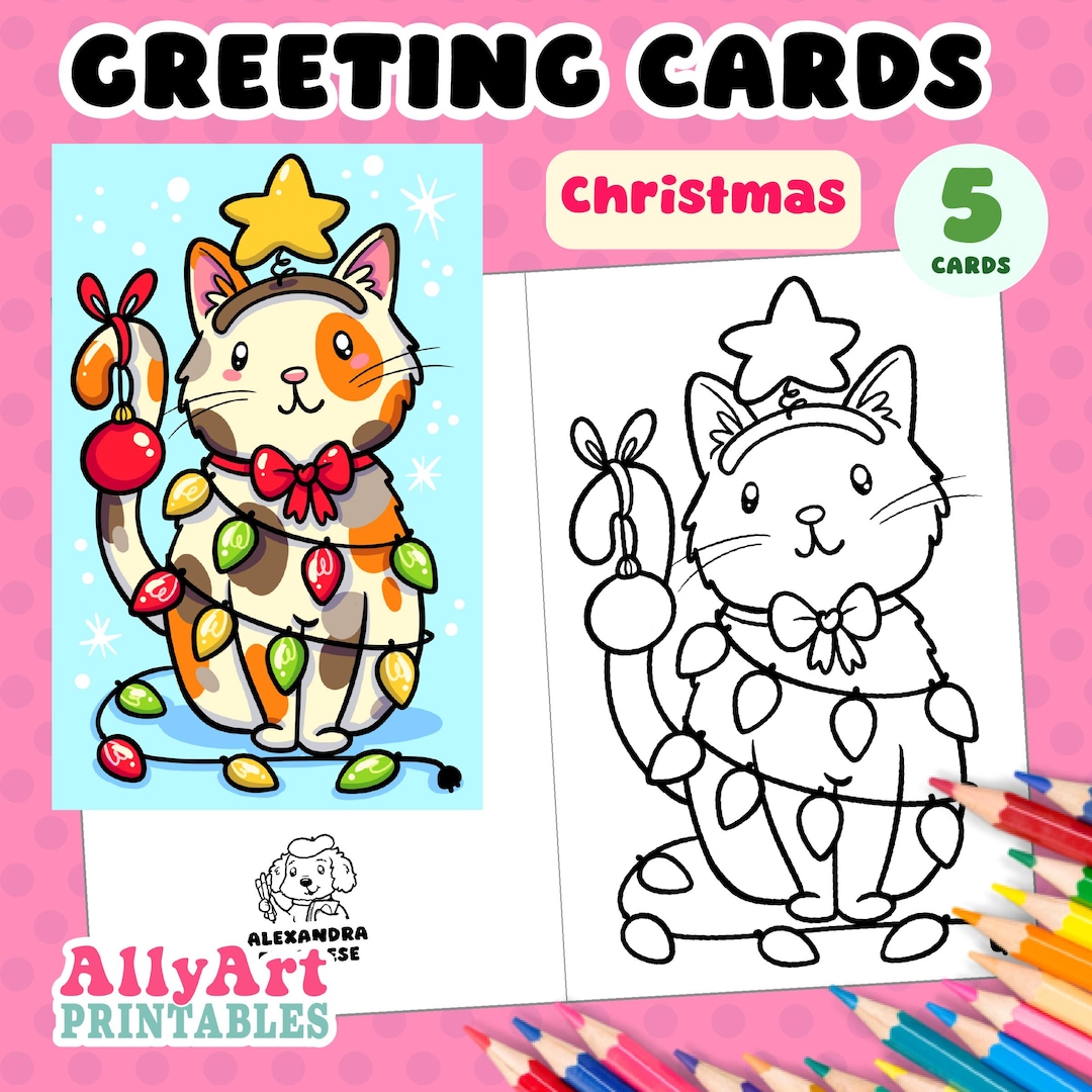 Christmas Coloring Greeting Cards - Printable - Kids Activities - Card ...