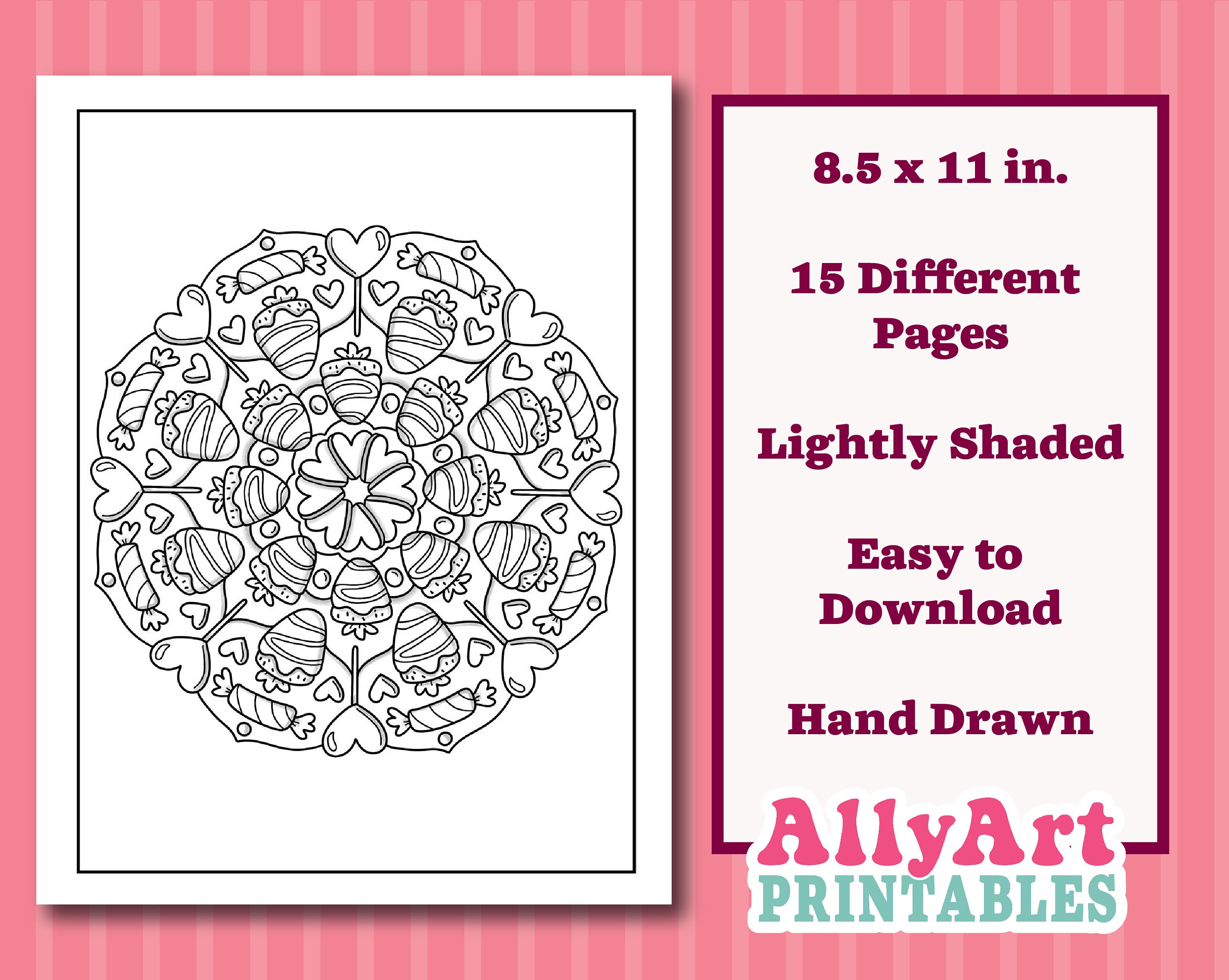 Valentine Mandala Coloring Pages Valentine's Day Etsy