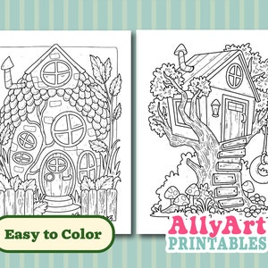 Color By Number Fairy Houses - Digital Download Coloring Pages - Fairy House Coloring Pages image 3