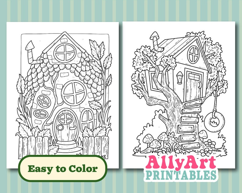 Color By Number Fairy Houses - Digital Download Coloring Pages - Fairy House Coloring Pages image 3