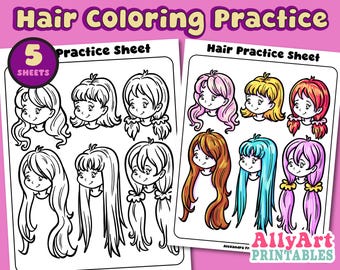 Hair Coloring Practice Sheets - Practice How to Color Hair - Printable