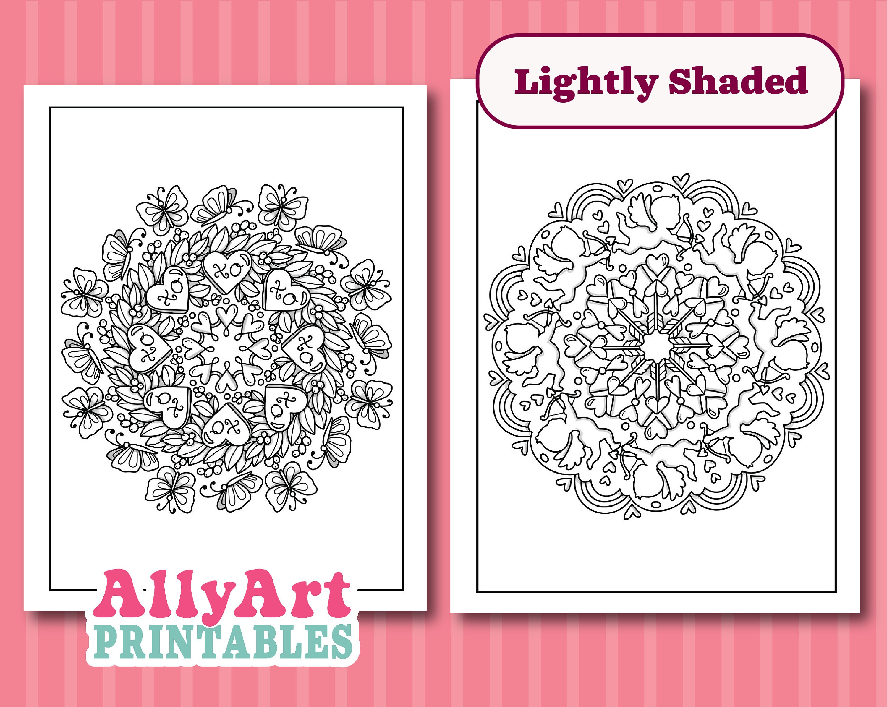 Valentine Mandala Coloring Pages Valentine's Day Etsy