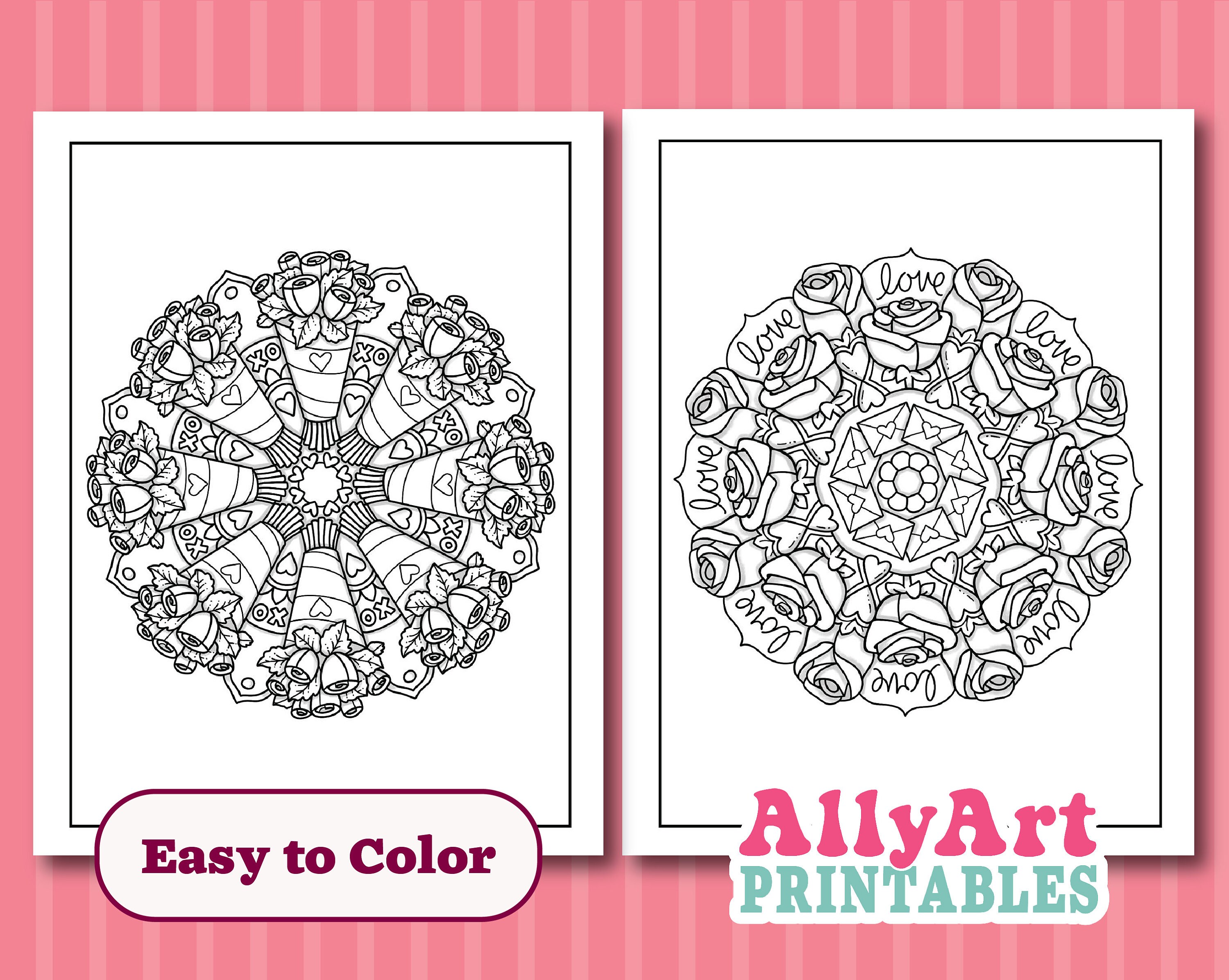 Valentine Mandala Coloring Pages Valentine's Day Etsy