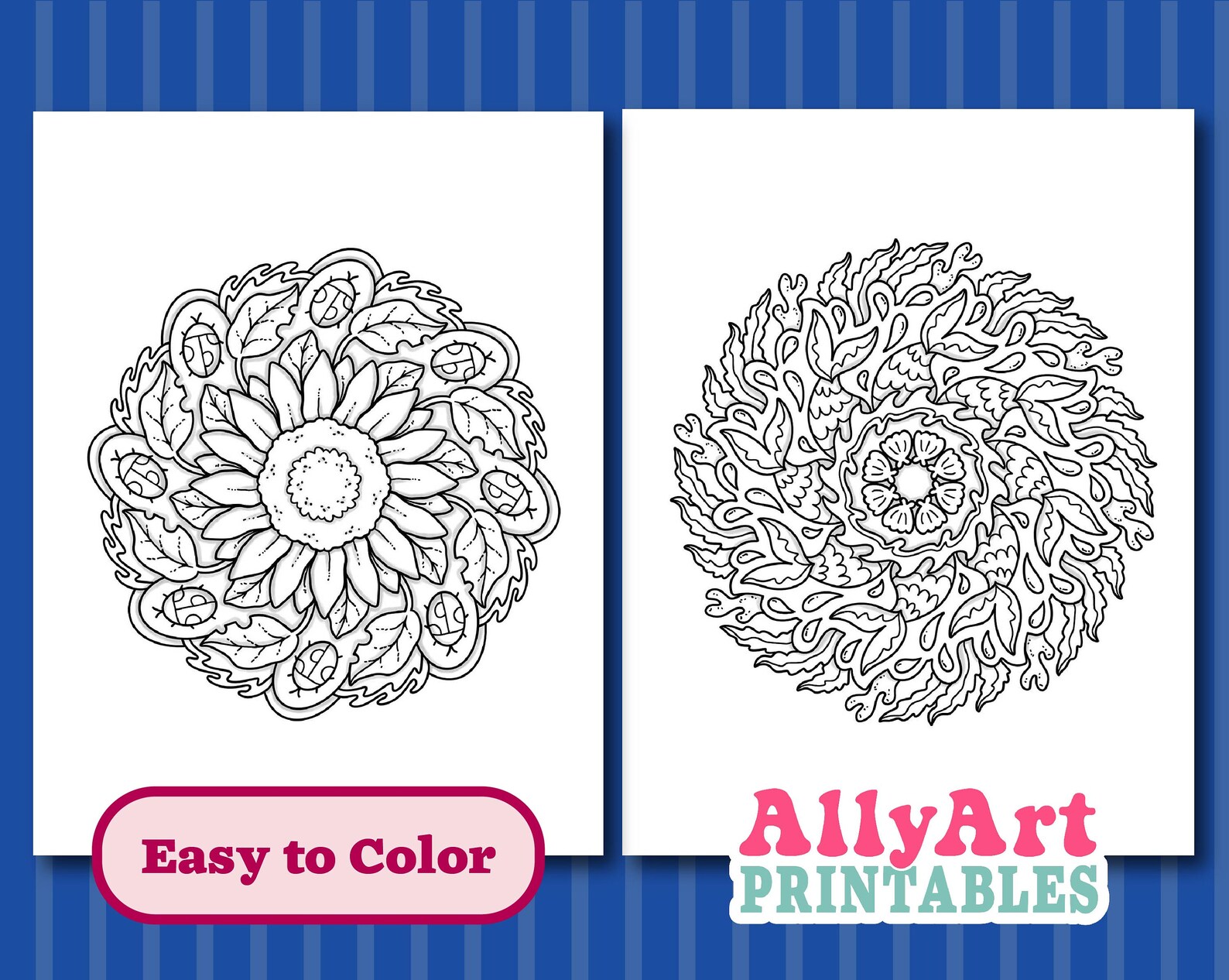 Summer Mandalas Coloring Pages Jpeg Digital Downloads Beach Coloring