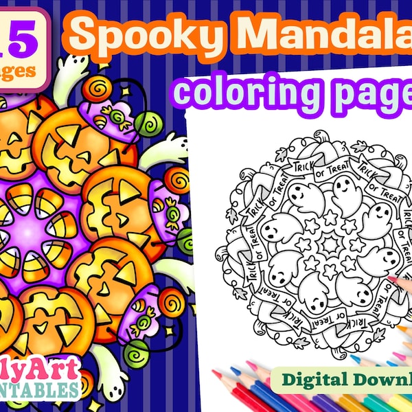 Mandalas espeluznantes para colorear - Mandalas de Halloween - Páginas para colorear imprimibles