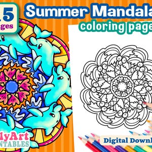 Summer Mandalas Coloring Pages - Digital Download Coloring Pages - Beach Coloring Printable - Easy to Color