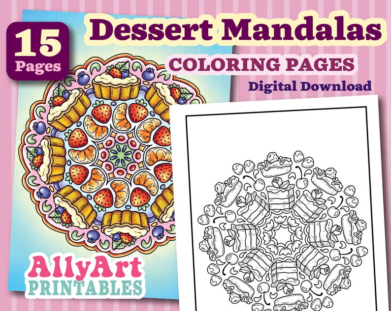 Dessert Mandalas Coloring Pages Coloring Page Digital - Etsy