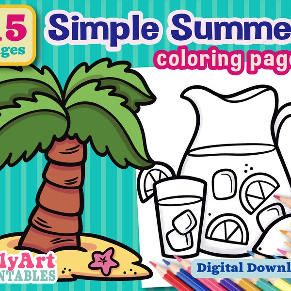 Eenvoudige zomerkleurplaten - Digitale download kleurplaten - Afdrukbare zomerkleurplaten