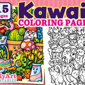 Dibujos para colorear kawaii, descargas de arte digital, dibujos para colorear imprimibles, ilustraciones de estilo kawaii