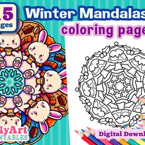 Wintermandala kleurplaten, kleurpagina downloaden, kleuractiviteiten voor kinderen en volwassenen, afdrukbaar kunstwerk