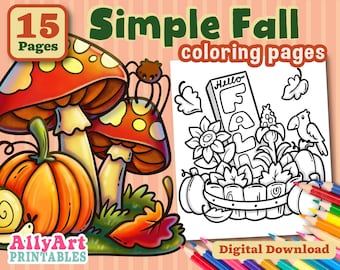 Simple Fall Coloring Pages - Digital Download Pages - Printable Art - Fall Crafts