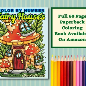 Color By Number Fairy Houses - Digital Download Coloring Pages - Fairy House Coloring Pages image 5
