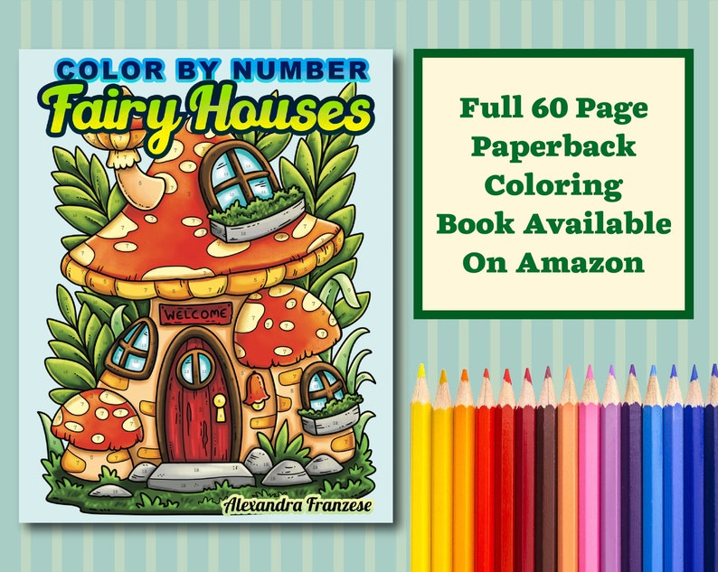 Color By Number Fairy Houses - Digital Download Coloring Pages - Fairy House Coloring Pages image 5