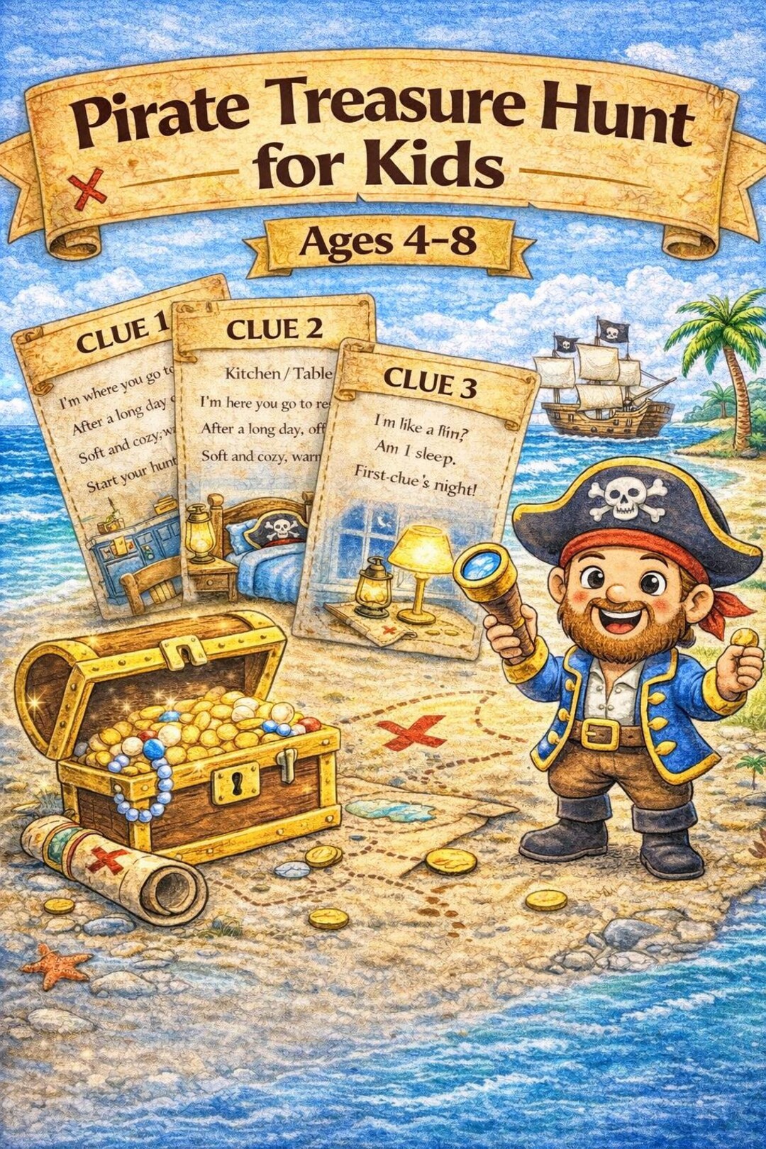 Pirate Treasure Hunt Game for Kids Ages 4-8 | Birthday Scavenger Hunt ...