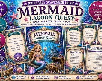 Juego de búsqueda del tesoro de sirenas / Actividad imprimible para fiestas de cumpleaños