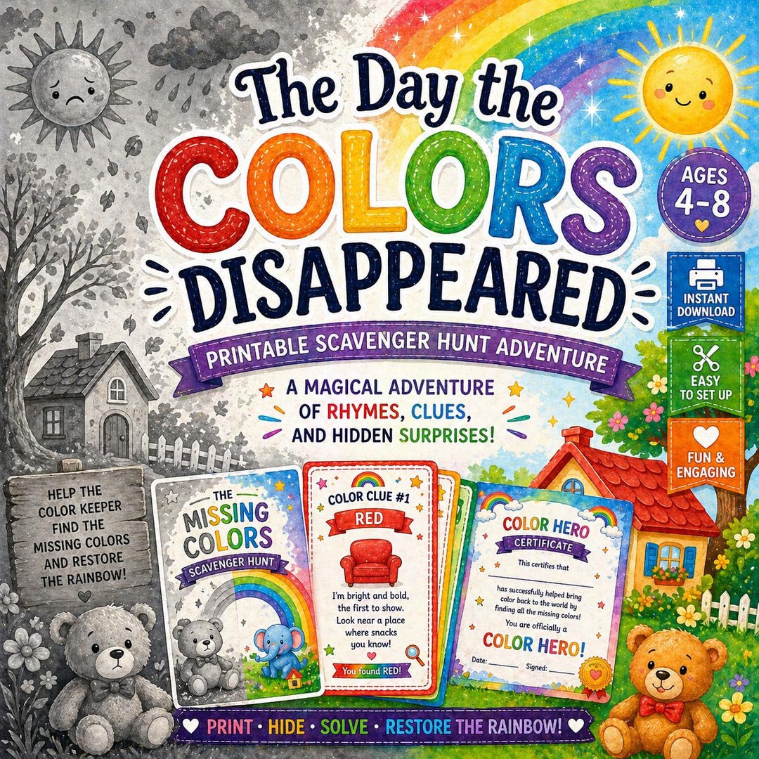 Rainbow Scavenger Hunt Printable | Kids Indoor Treasure Hunt Game (ages ...