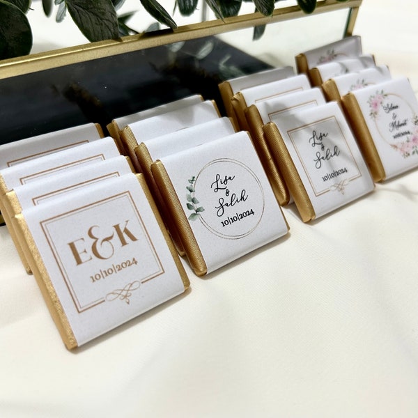 50 Wedding Chocolate Favors, Personalized Chocolate, Gold or Silver Foil Milk Chocolate, Chocolate Favors