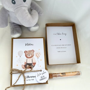 Personalisiertes Geldgeschenk zur Geburt, Geschenkbox mit Reagenzglas, personalisierte Geburtgeschenke, Geschenkschachtel zur Geburt