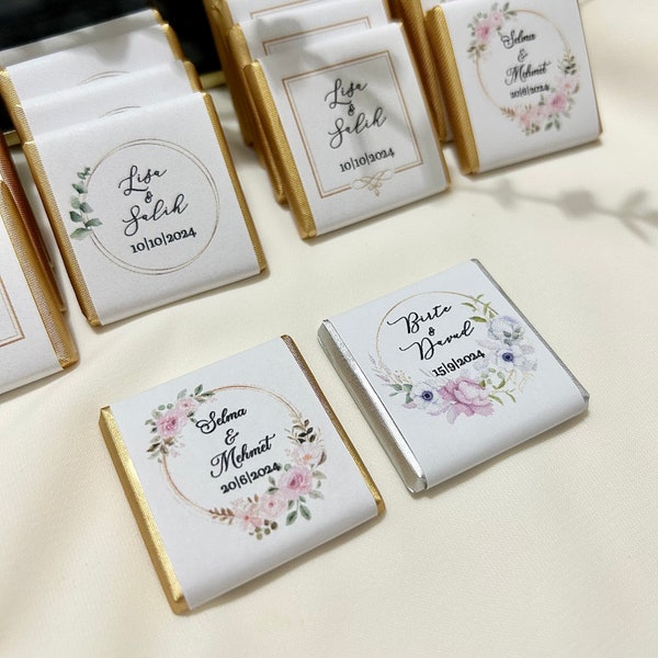 25 Wedding Chocolate Favors, Personalized Chocolate, Gold or Silver Foil Milk Chocolate, Chocolate Favors