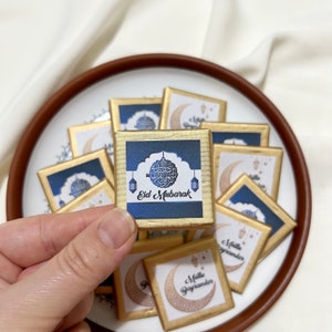 50 Eid Mubarak Chocolat Or 4 x 4 cm Madlen, Eid al Adha, kurban bayrami cikolatasi, Eid chocolat, Bayram çikolatasi, Ramadan Kareem