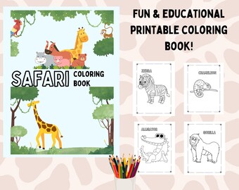 Safari coloring book, kids activity book, kids coloring book, animal coloring book, printable coloring pages, coloring pages for kids