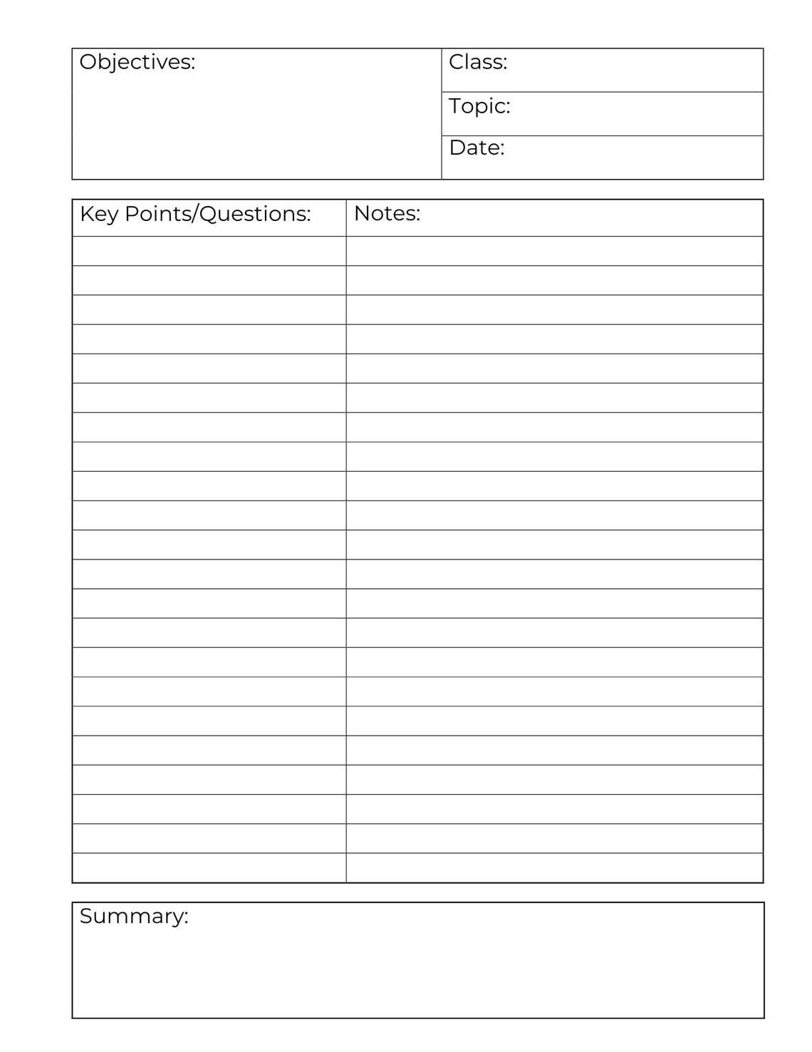 Cornell Notes | Digital Notebook Template | PDF, PNG and SVG - Etsy