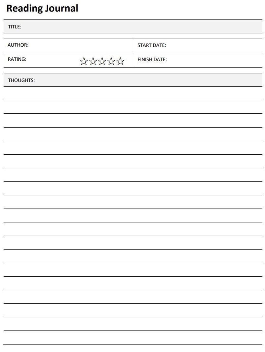 Reading / Book Journal Template Digital Download PDF, PNG, & SVG Etsy