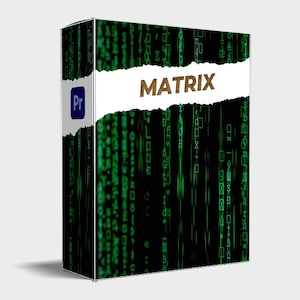 Op de afbeelding: Een zwarte en groene digitale achtergrond met het woord "MATRIX" in gouden letters. De achtergrond is een digitale weergave van een computerscherm met groene code die naar beneden scrolt op het scherm. De afbeelding heeft een gescheurde rand met een witte achtergrond en een blauw "Pr"-logo.