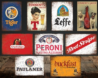 Vintage Style Beer Brand Metal Sign: Mancave Home Bar Decor