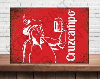 Enseigne à bière en métal Cruzcampo, look vintage, mancave, bar, enseignes métalliques.