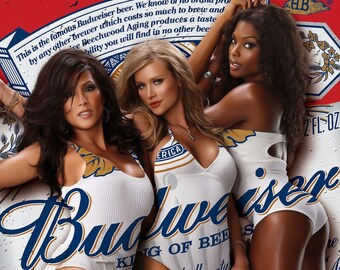 Plaque métallique vintage A4 Budweiser pin up girls