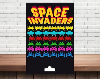 Space Invaders - Plaque de bière en métal, look vintage, mancave, bar, plaques en métal.