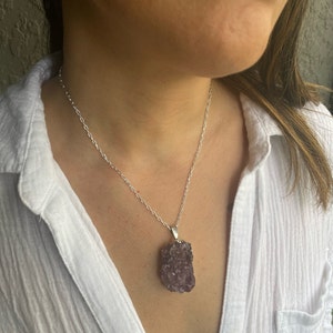 Brazilian Amethyst Druzy Silver Necklace Plated