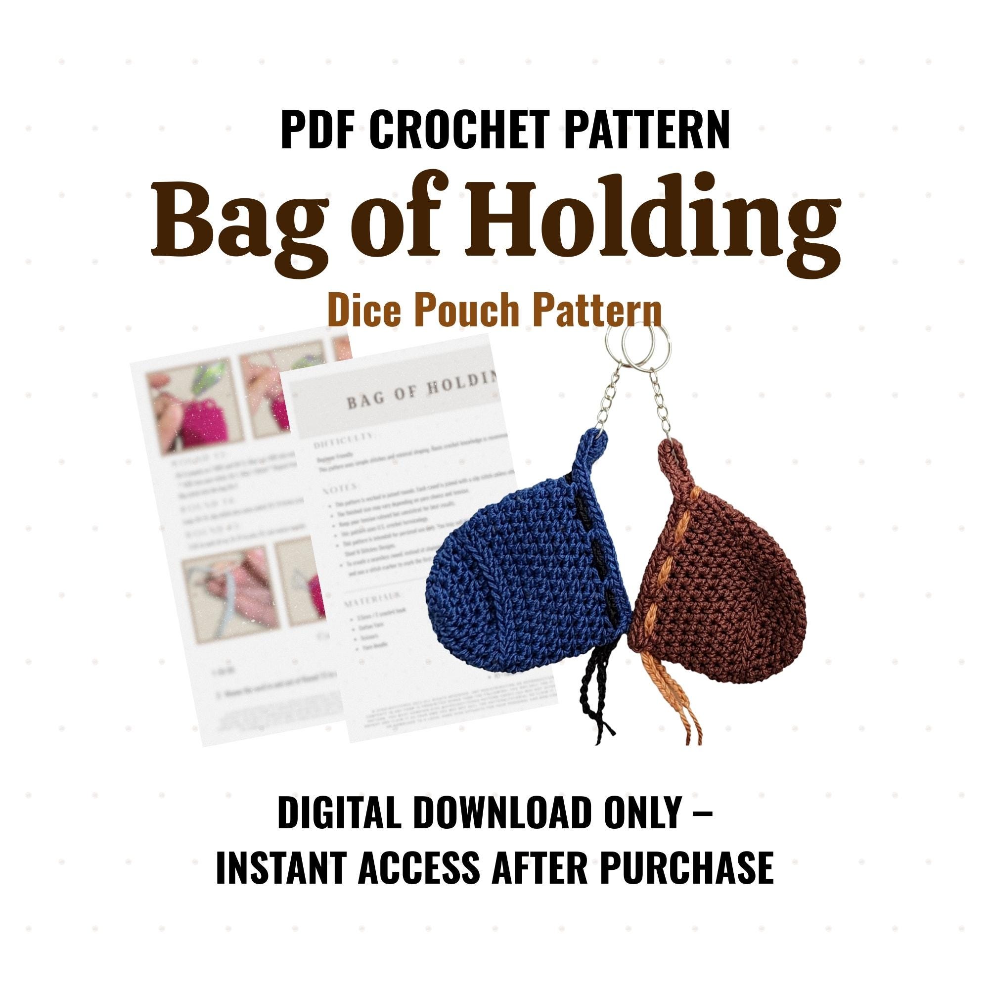 30 DnD Crochet Patterns for Dice Bags, Plushies, and Tabletop Gifts 20 Bag of Holding Keychain Pouch Crochet Pattern