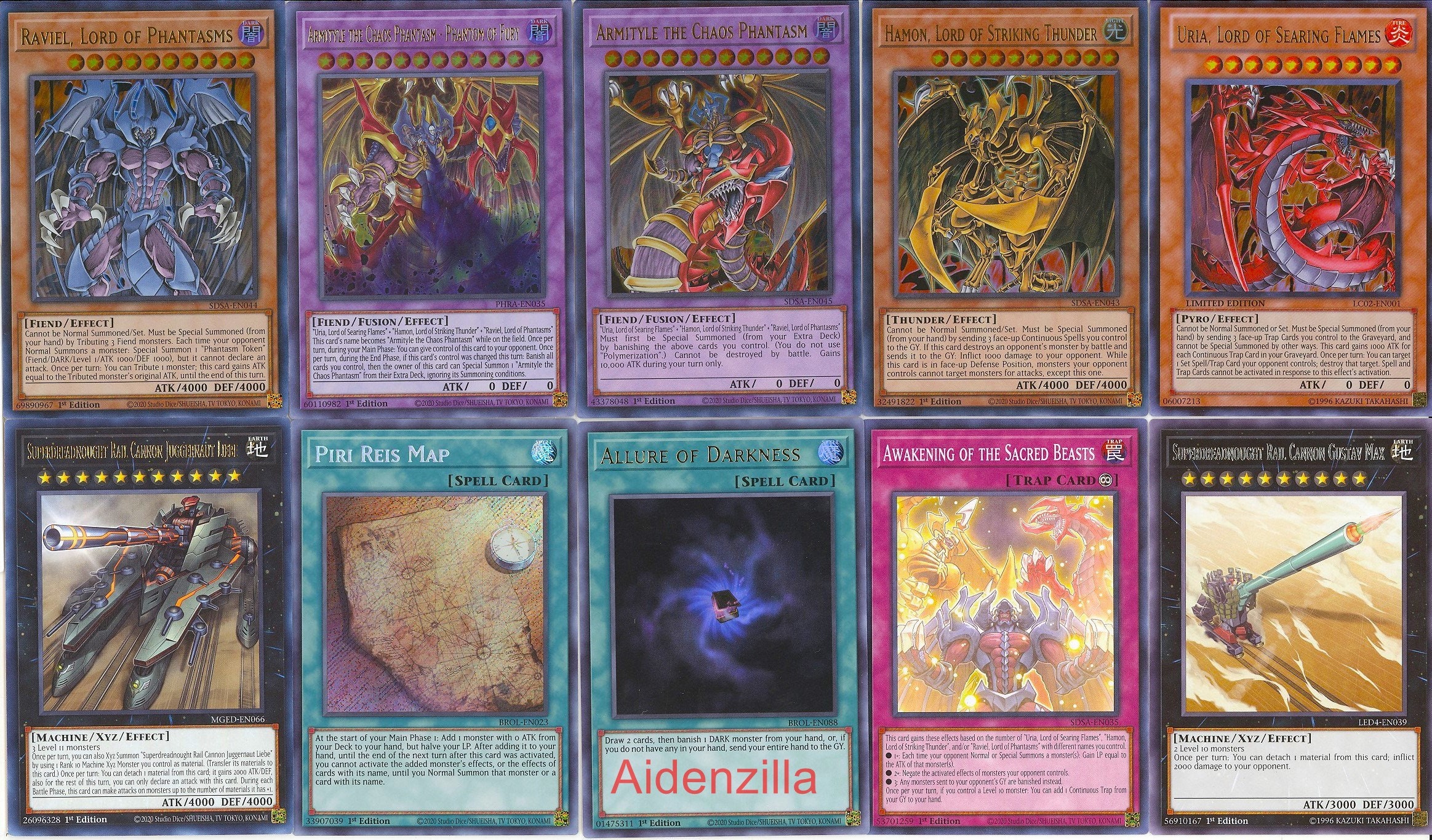 Yugioh Egyptian Gods + Sacred Beasts Prismatic Secret Rare 6 God Card Set