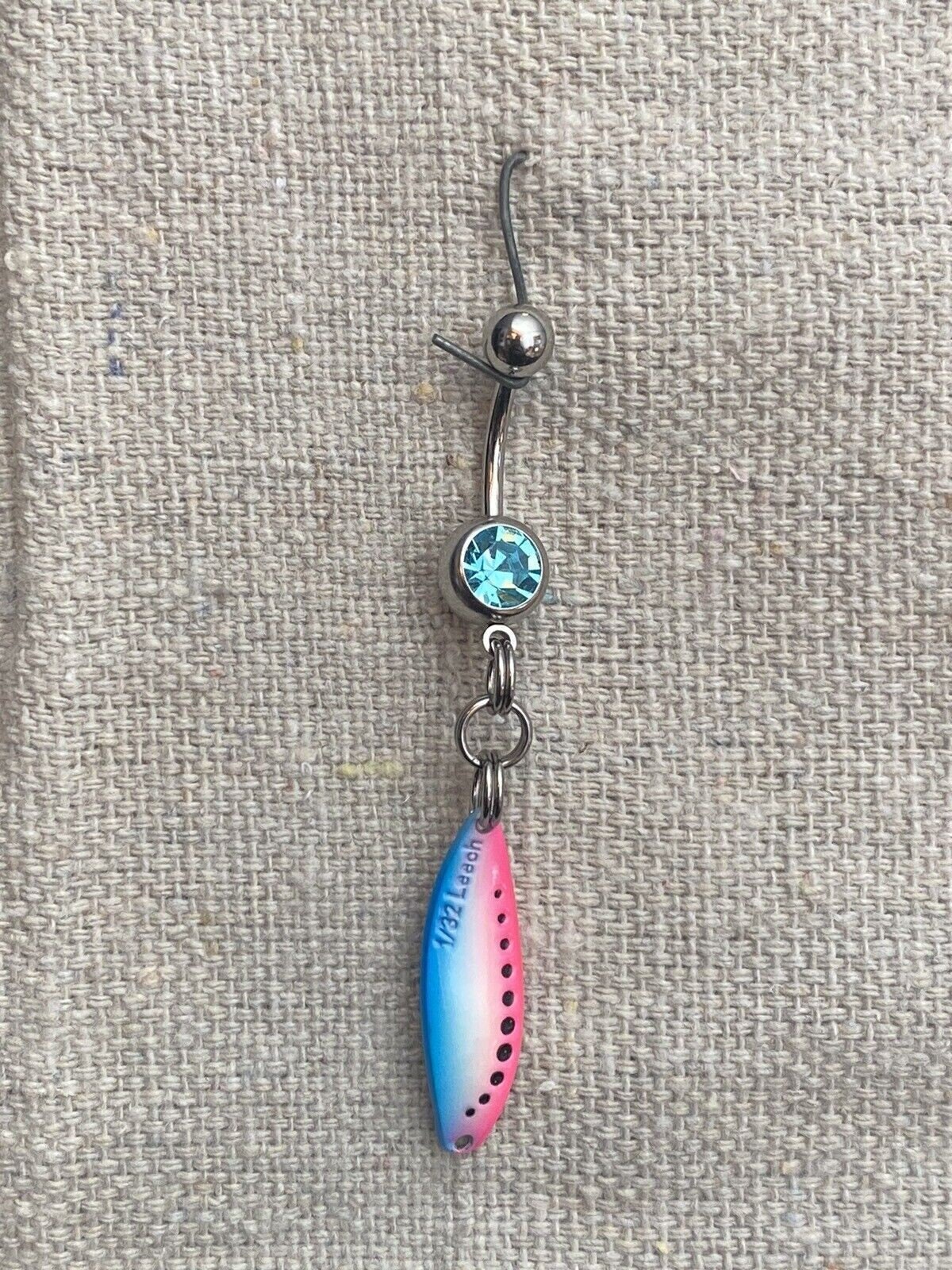 Aqua Surgical Steel Belly Button Ring with Clam Panfish Leech Spoon