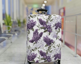 Lilac Pattern Luggage Cover (3 Sizes) - White/Purple, Flower Suitcase Cover, Travel Bag Cover, Carry-On Cover, Floral Luggage Protector