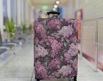 Lila Muster-Gepäck-Abdeckung (3 Größen) - Grau/Rosa, Blumen-Koffer-Abdeckung, Reise-Taschen-Abdeckung, Handgepäck-Schutz, Blumen-Gepäckschutz