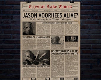¿Jason, el asesino, sigue vivo? Artículo periodístico de 50 x 76 cm, póster de 300 dpi, descarga digital