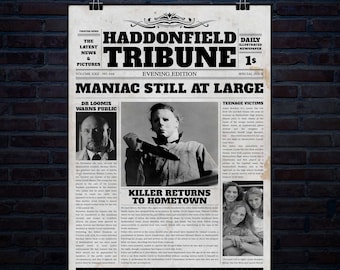 Artículo de periódico "Maniac Still At Loose" (20 x 30 pulgadas, 300 dpi, descarga digital)