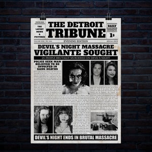 Devil's Night Vigilante Newspaper Article 20 inch x 30 inch 300Dpi Poster Digital Download